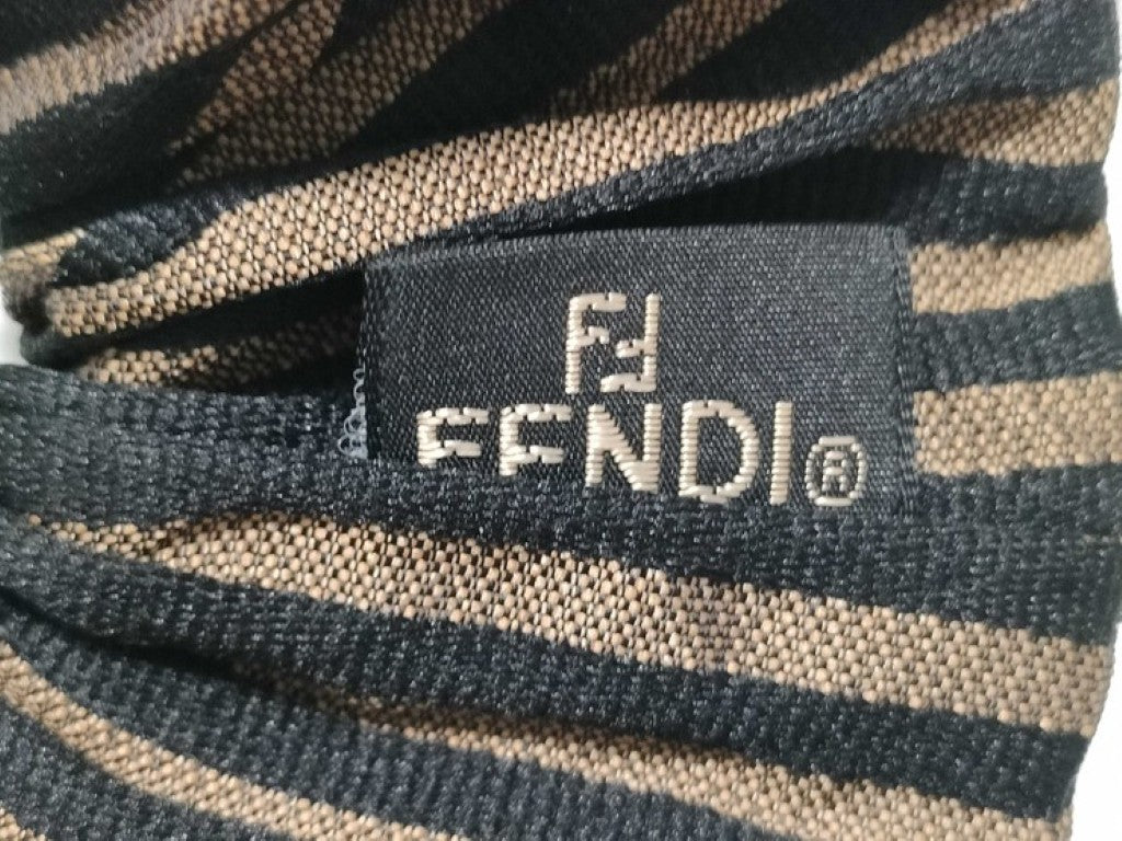 FENDI フェンディ シュシュ ペカン ブラウン系 キャンバス レディース ストライプ ヘアアクセサリー 美品