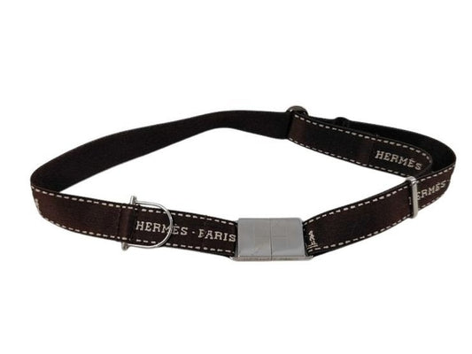 HERMES エルメス ネックレス リボンチョーカー ブラウン シルバー系 キャンバス レディース 美品