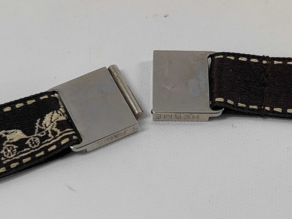 HERMES エルメス ネックレス リボンチョーカー ブラウン シルバー系 キャンバス レディース 美品