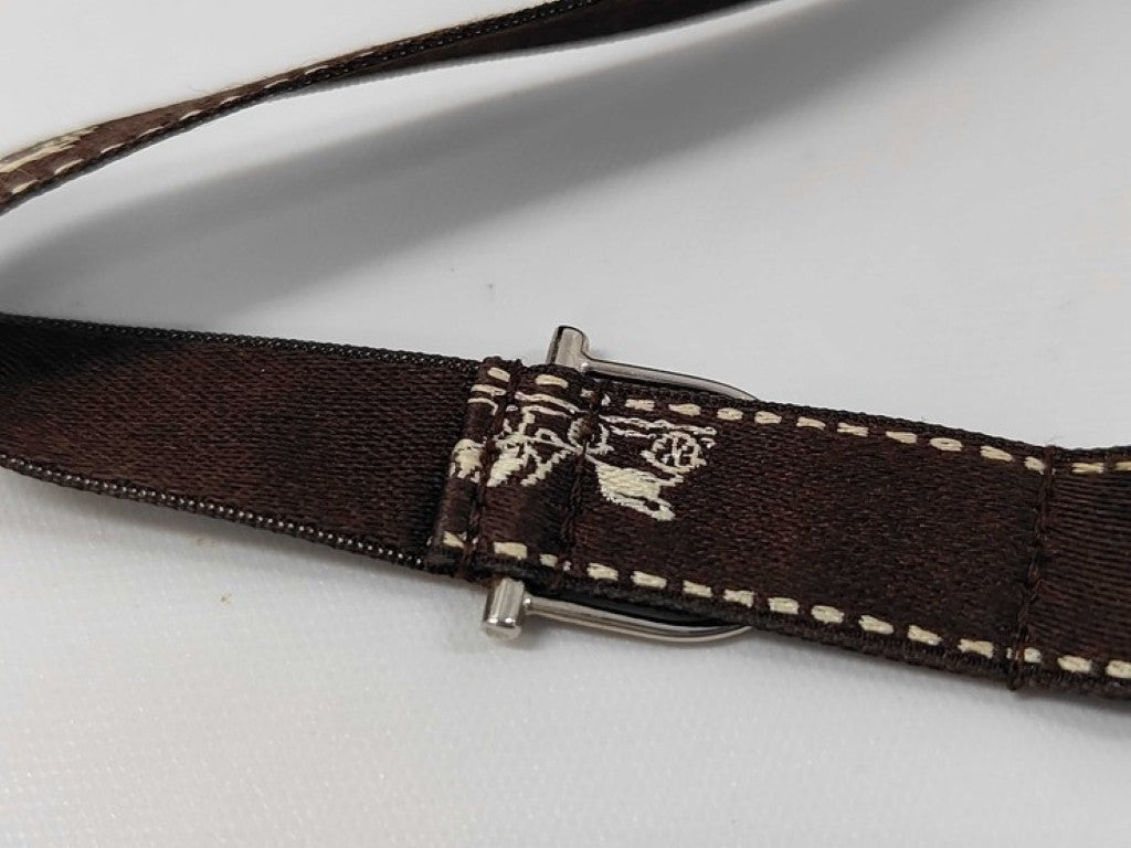 HERMES エルメス ネックレス リボンチョーカー ブラウン シルバー系 キャンバス レディース 美品