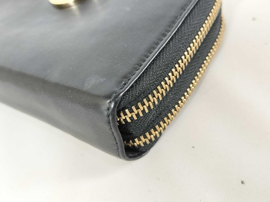 BVLGARI ブルガリ 2つ折財布 ブルガリブルガリ コローレ 32396 ブラック系 レザー レディース Wラウンドファスナー ゴールド金具 美品
