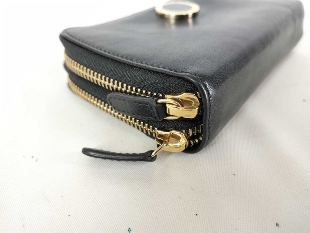 BVLGARI ブルガリ 2つ折財布 ブルガリブルガリ コローレ 32396 ブラック系 レザー レディース Wラウンドファスナー ゴールド金具 美品
