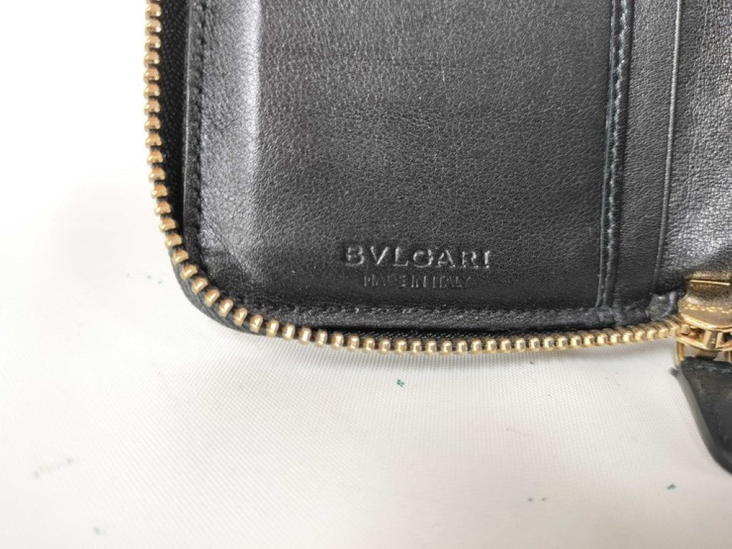 BVLGARI ブルガリ 2つ折財布 ブルガリブルガリ コローレ 32396 ブラック系 レザー レディース Wラウンドファスナー ゴールド金具 美品