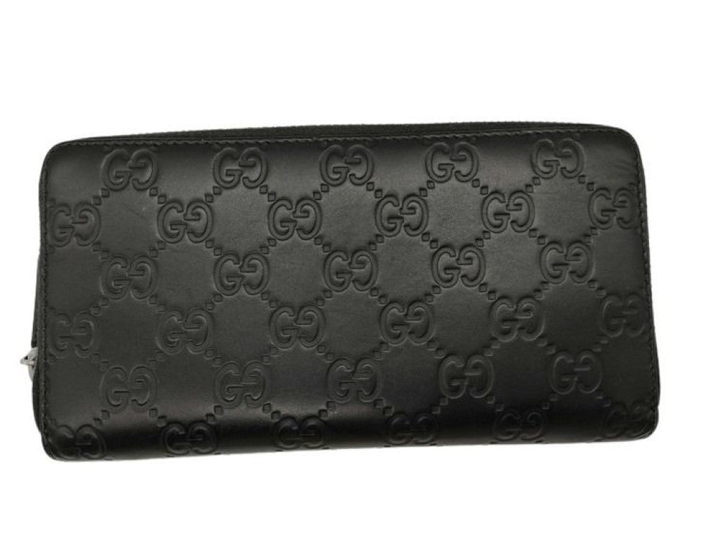 GUCCI グッチ 長財布 グッチシマ 307987 ブラック系 レザー ユニセックス ラウンドファスナー 美品