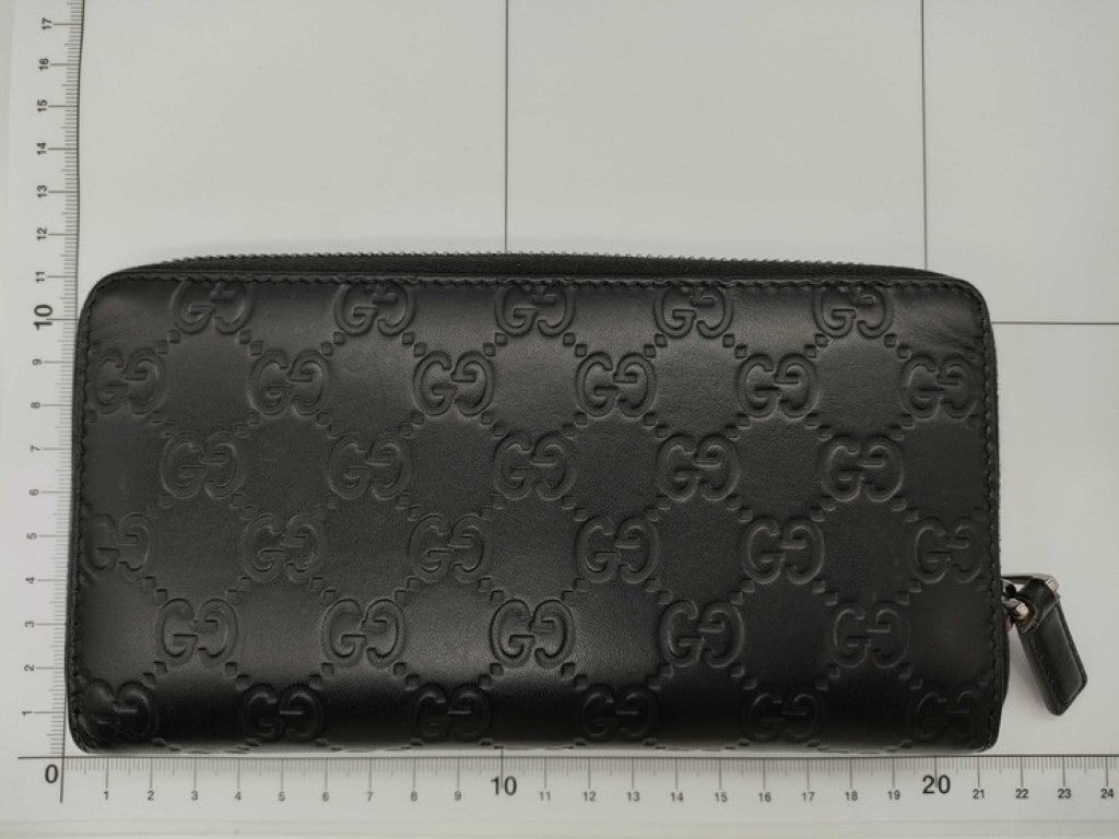 GUCCI グッチ 長財布 グッチシマ 307987 ブラック系 レザー ユニセックス ラウンドファスナー 美品