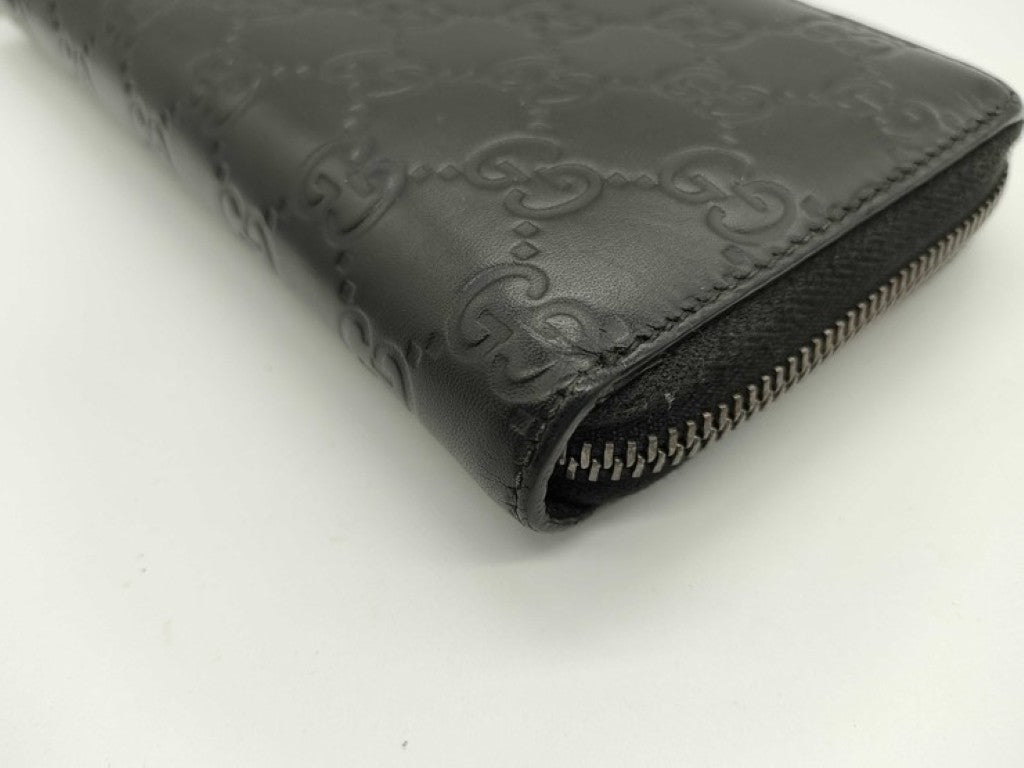 GUCCI グッチ 長財布 グッチシマ 307987 ブラック系 レザー ユニセックス ラウンドファスナー 美品