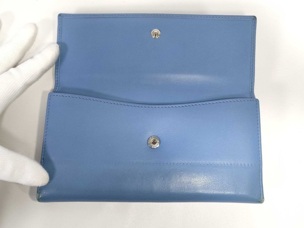 GUCCI グッチ 長財布 インターロッキングG 231843 ブルー系 レザー レディース スタッズ Ｗホック 二つ折り 美品