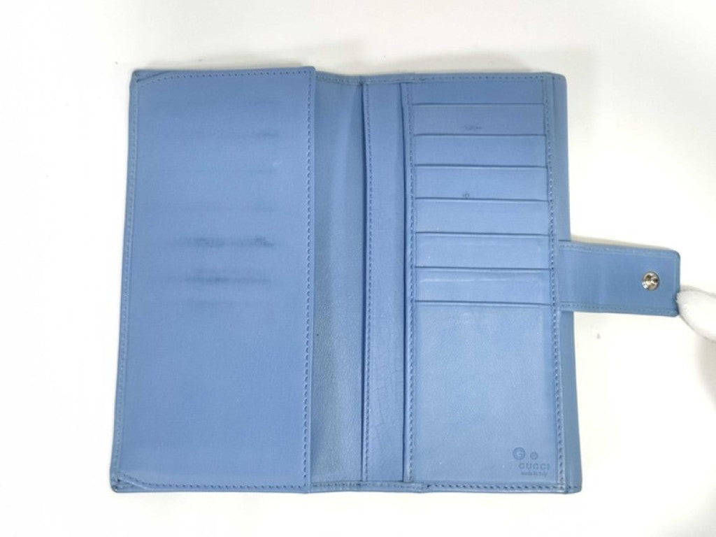 GUCCI グッチ 長財布 インターロッキングG 231843 ブルー系 レザー レディース スタッズ Ｗホック 二つ折り 美品