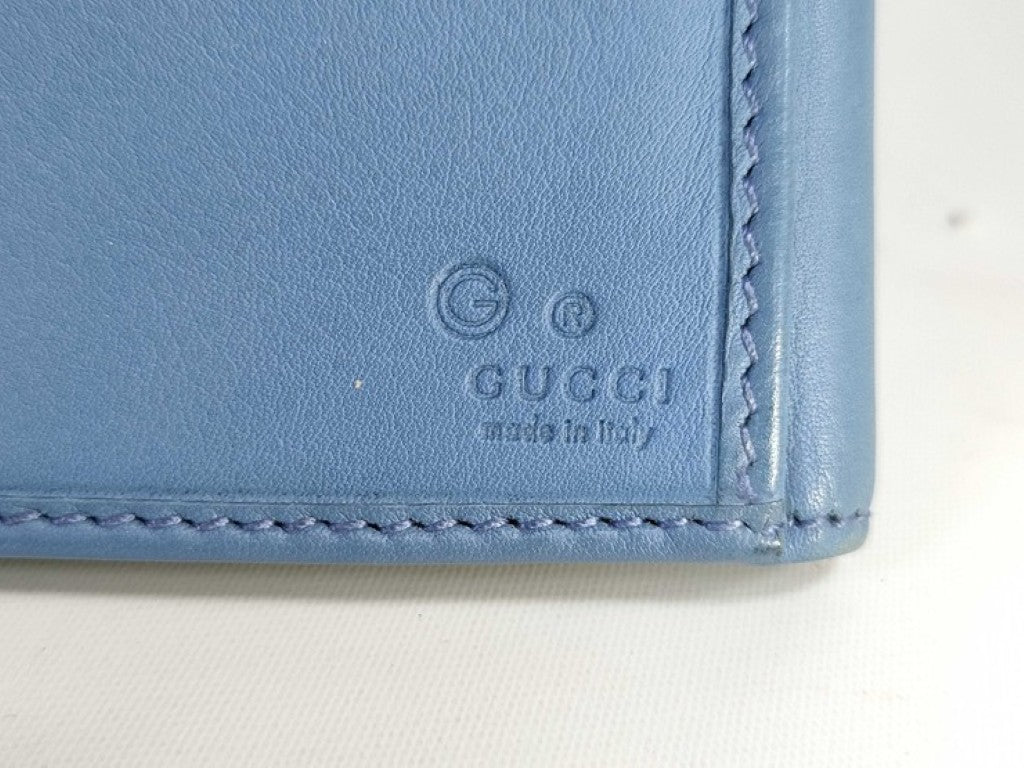 GUCCI グッチ 長財布 インターロッキングG 231843 ブルー系 レザー レディース スタッズ Ｗホック 二つ折り 美品