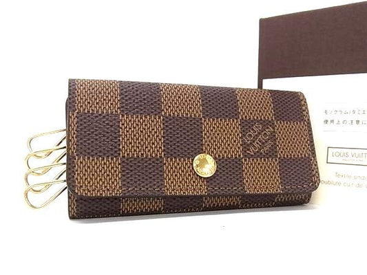 LOUIS VUITTON ルイヴィトン キーケース ダミエ ミュルティクレ4 N62631 エベヌ系 PVC レザー ユニセックス ゴールド金具 美品