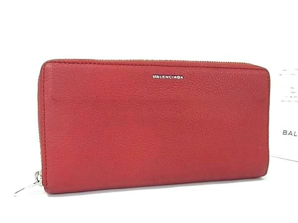 BALENCIAGA バレンシアガ 長財布 エッセンシャル ジップアラウンド ウォレット 392124 レッド系 レザー レディース ラウンドファスナー シルバー金具 美品