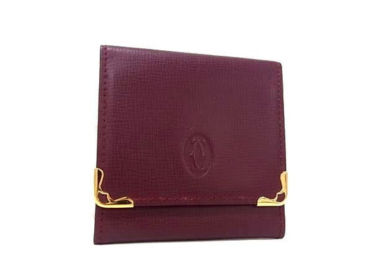 Cartier カルティエ コインケース マストライン ボルドー系 レザー ユニセックス スクエア 小銭入れ ゴールド金具 超美品