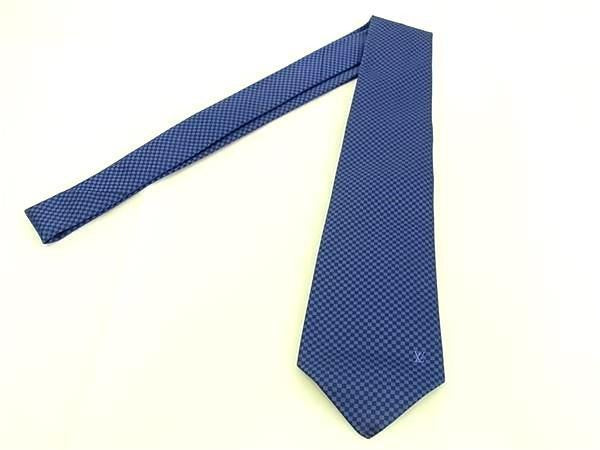 LOUIS VUITTON ルイヴィトン ネクタイ クラヴァット マイクロ ダミエ 8CM M78747 ブルーモワイヤン系 シルク100％ メンズ 超美品