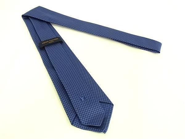 LOUIS VUITTON ルイヴィトン ネクタイ クラヴァット マイクロ ダミエ 8CM M78747 ブルーモワイヤン系 シルク100％ メンズ 超美品