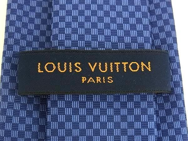 LOUIS VUITTON ルイヴィトン ネクタイ クラヴァット マイクロ ダミエ 8CM M78747 ブルーモワイヤン系 シルク100％ メンズ 超美品
