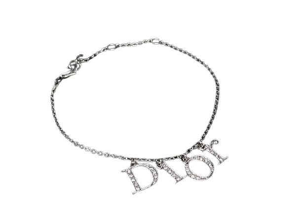 Dior ディオール ブレスレット DIORロゴ チャーム シルバー系 メタル ラインストーン レディース 超美品