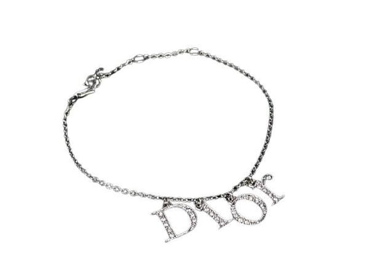 Dior ディオール ブレスレット DIORロゴ チャーム シルバー系 メタル ラインストーン レディース 超美品