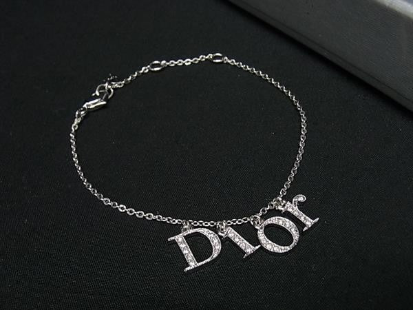 Dior ディオール ブレスレット DIORロゴ チャーム シルバー系 メタル ラインストーン レディース 超美品