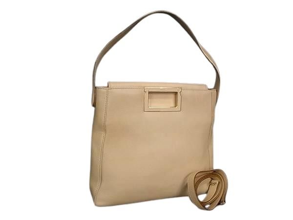 Salvatore Ferragamo フェラガモ ハンドバッグ ガンチーニ 21 8220 ライトベージュ系 レザー レディース 2WAY ショルダーバッグ ゴールド金具 美品