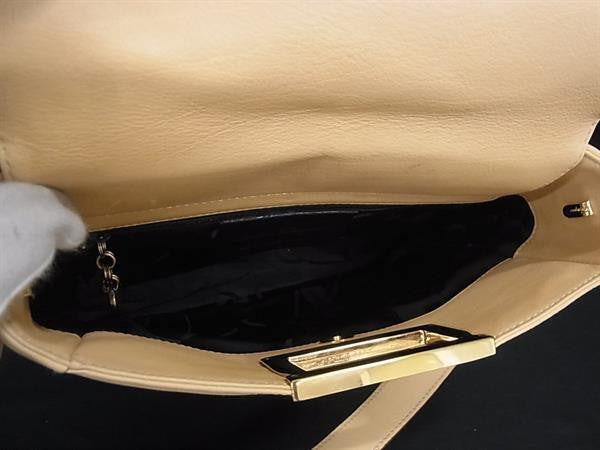 Salvatore Ferragamo フェラガモ ハンドバッグ ガンチーニ 21 8220 ライトベージュ系 レザー レディース 2WAY ショルダーバッグ ゴールド金具 美品