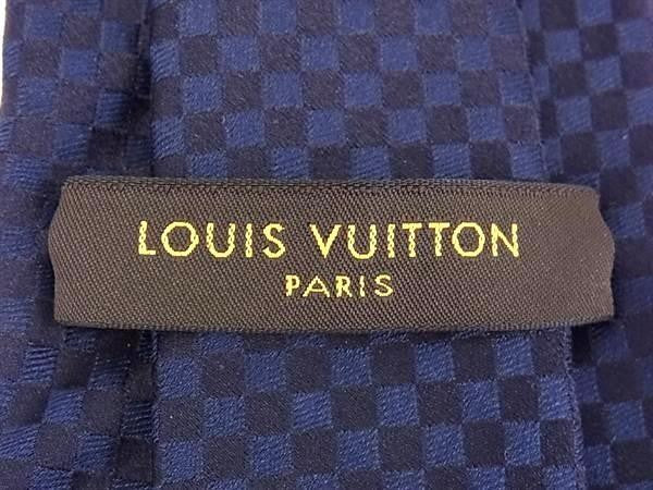 LOUIS VUITTON ルイヴィトン ネクタイ クラヴァット プティ ダミエ ネイビー系 シルク100％ メンズ 超美品