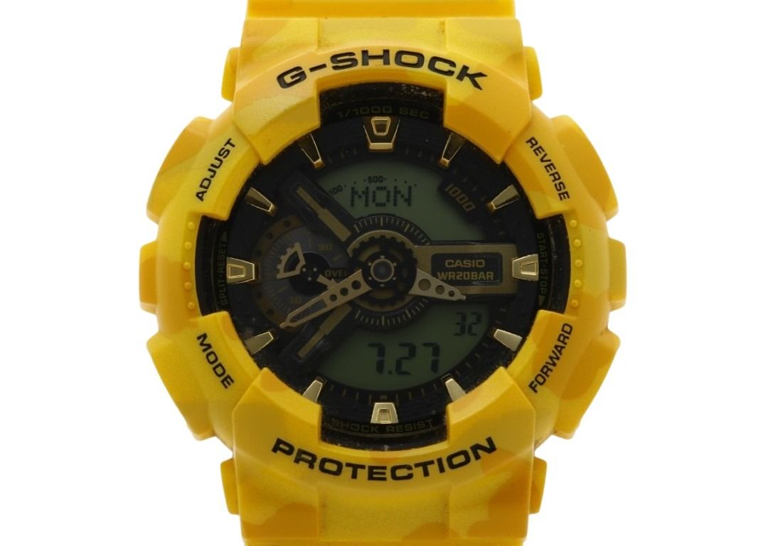 CASIO カシオ 時計 G-SHOCK ミリタリー カモフラージュ GA-110CM-9AJF ブラック イエロー系 樹脂 メンズ アナデジ 美品