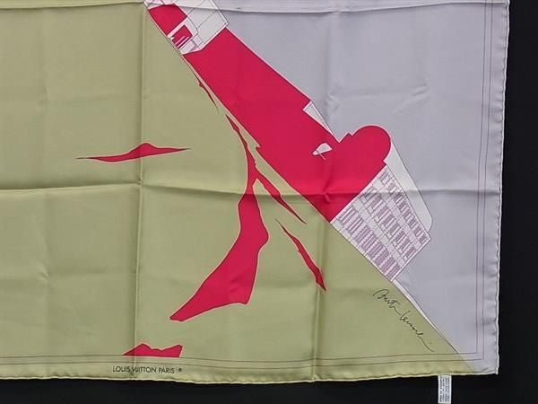 LOUIS VUITTON ルイヴィトン スカーフ 磯崎新 コラボ ラール ド ラルシテクト（建築家の芸術） グレー系×グリーン系 シルク100% レディース 大判 美品