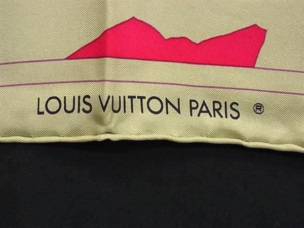 LOUIS VUITTON ルイヴィトン スカーフ 磯崎新 コラボ ラール ド ラルシテクト（建築家の芸術） グレー系×グリーン系 シルク100% レディース 大判 美品