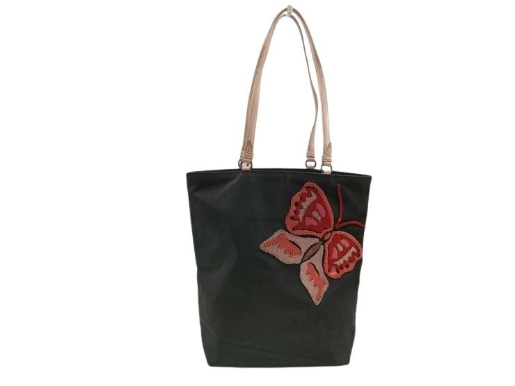 BOTTEGA VENETA ボッテガヴェネタ トートバッグ バタフライ モチーフ ブラック系 ナイロンキャンバス × レザー レディース 蝶 美品
