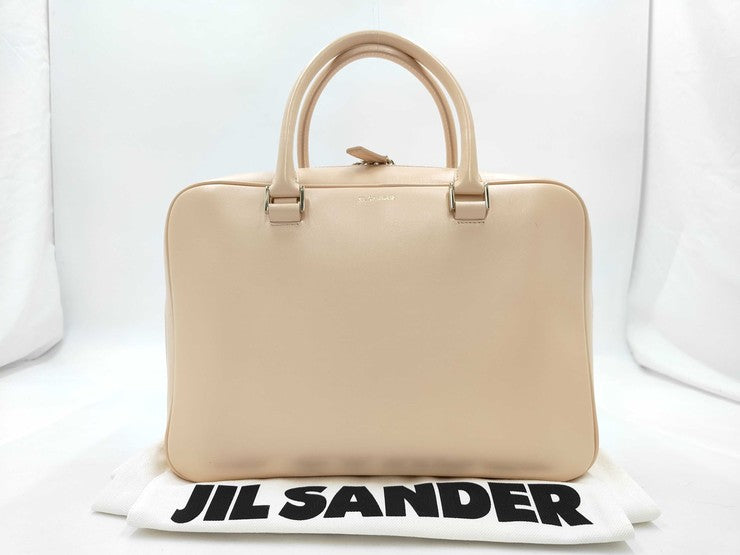 JIL SANDER ジルサンダー ハンドバッグ Jビジョン ライトベージュ系 レザー レディース ゴールド金具 美品
