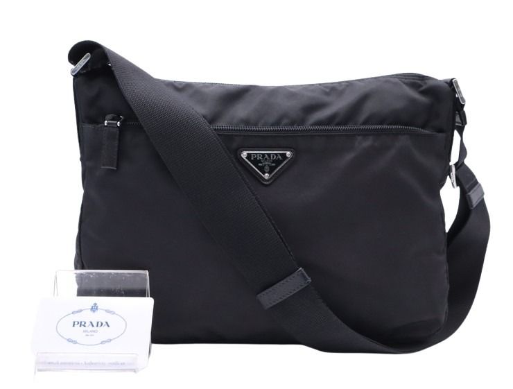 PRADA プラダ ショルダーバッグ VELA 1BC421 ブラック系 ナイロン サフィアーノレザー ユニセックス シルバー金具 三角ロゴプレート メッセンジャーバッグ 美品