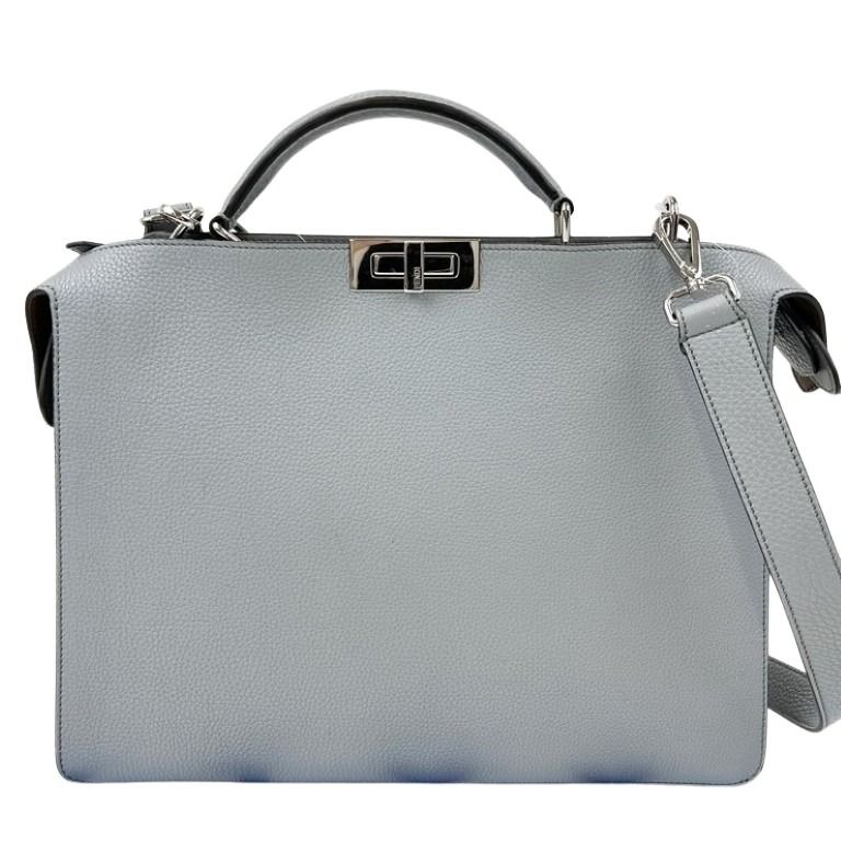 FENDI フェンディ ハンドバッグ ピーカブーアイシーユーミディアム 7VA529 ブルーグレー系 レザー レディース 2WAY ターンロック シルバー金具 美品