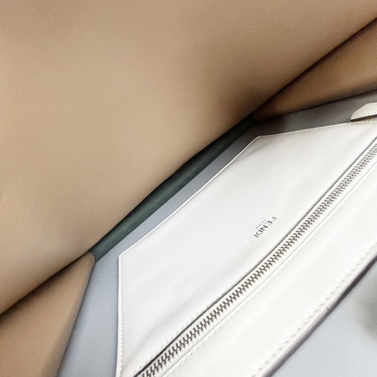 FENDI フェンディ ハンドバッグ ピーカブーアイシーユーミディアム 7VA529 ブルーグレー系 レザー レディース 2WAY ターンロック シルバー金具 美品