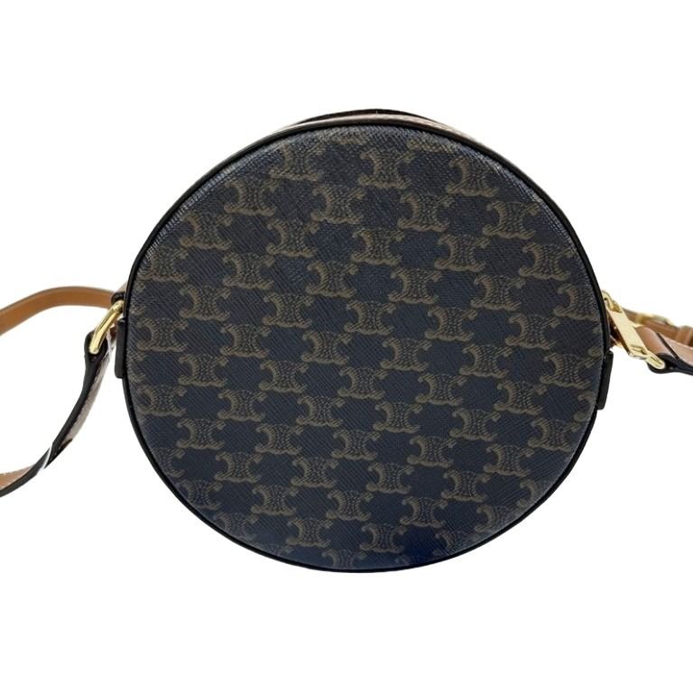 CELINE セリーヌ ショルダーバッグ トリオンフ ラウンドパース 10G342CAM.04BT タン（ブラウン） ブラック系 PVC レザー レディース 美品