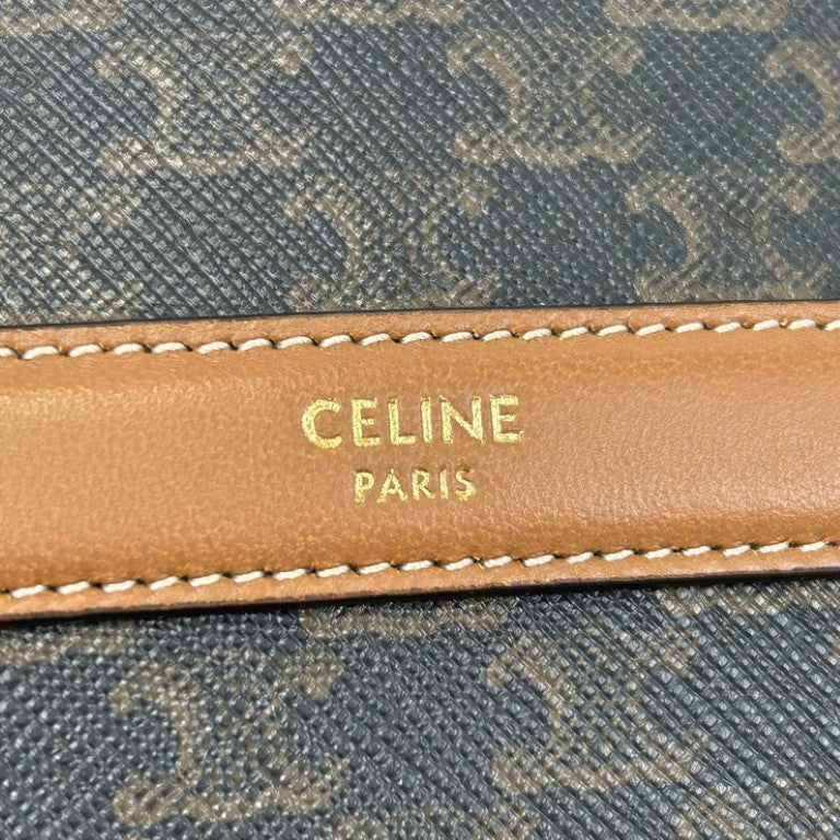 CELINE セリーヌ ショルダーバッグ トリオンフ ラウンドパース 10G342CAM.04BT タン（ブラウン） ブラック系 PVC レザー レディース 美品