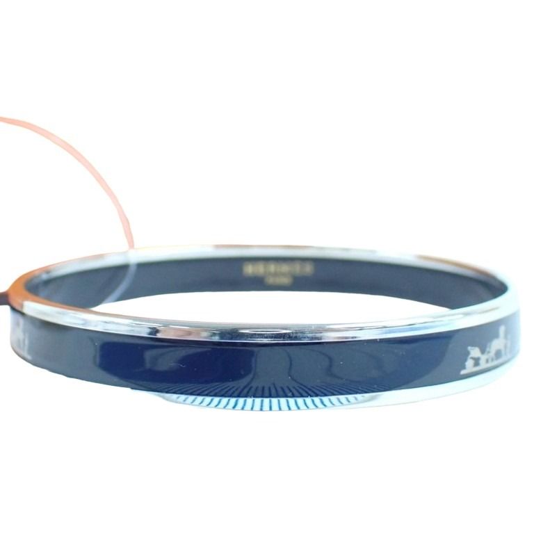 HERMES エルメス ブレスレット カレーシュ エマイユ PM バングル ブラック系 メタル エナメル レディース 美品