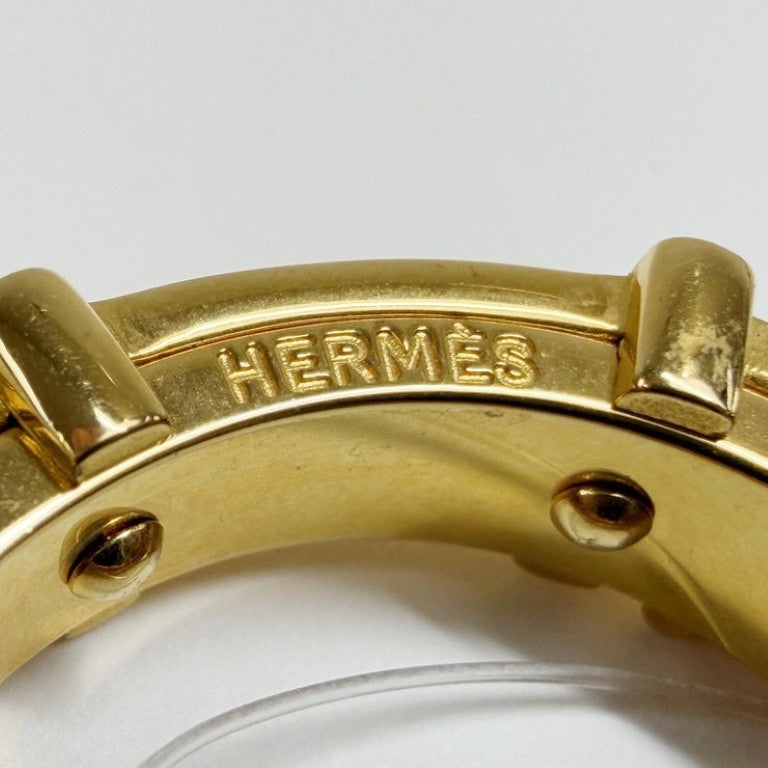 HERMES エルメス スカーフリング サンチュール ブラウン ゴールド系 メタル レザー レディース ベルトモチーフ 美品