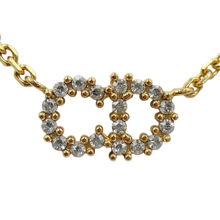 Christian Dior クリスチャン ディオール ネックレス Clair D Lune ネックレス N3522WOMZI ゴールド系 メタル ラインストーン レディース CDロゴ 美品