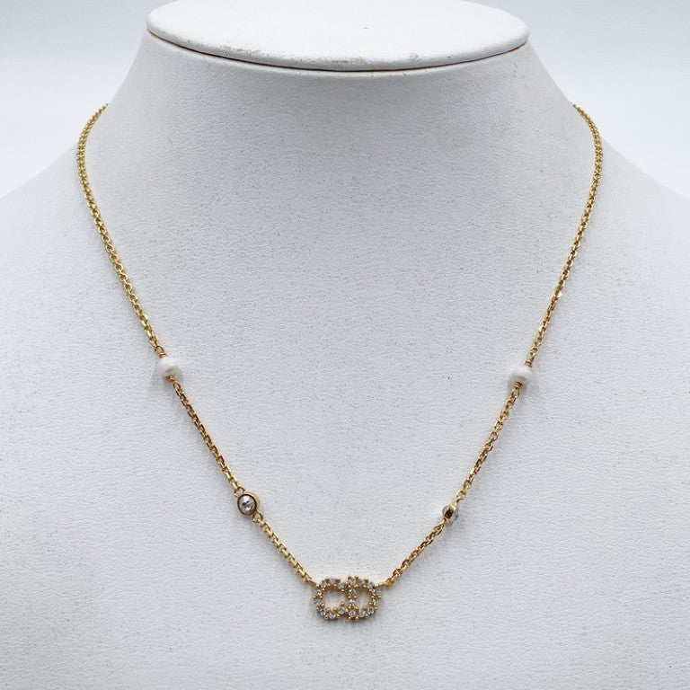 Christian Dior クリスチャン ディオール ネックレス Clair D Lune ネックレス N3522WOMZI ゴールド系 メタル ラインストーン レディース CDロゴ 美品