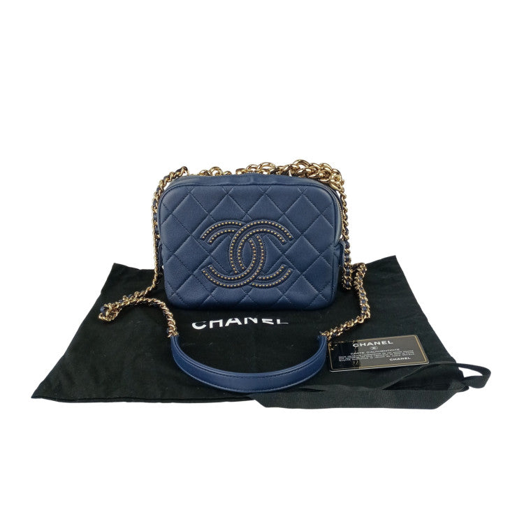 CHANEL シャネル ショルダーバッグ スモール ヴァニティー ケース AS1513 ネイビー ラムスキン レディース チェーン マトラッセ ココマーク スタッズ 美品