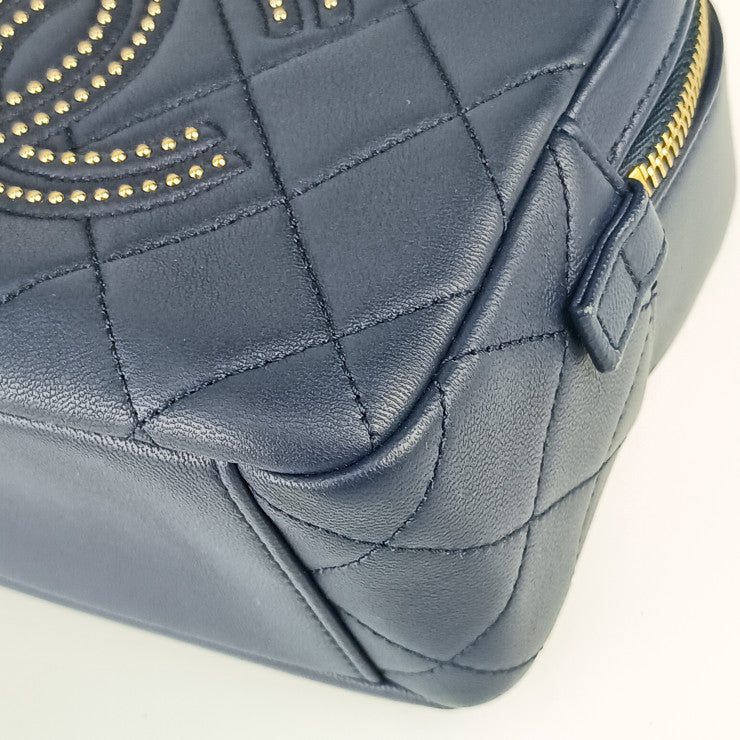 CHANEL シャネル ショルダーバッグ スモール ヴァニティー ケース AS1513 ネイビー ラムスキン レディース チェーン マトラッセ ココマーク スタッズ 美品