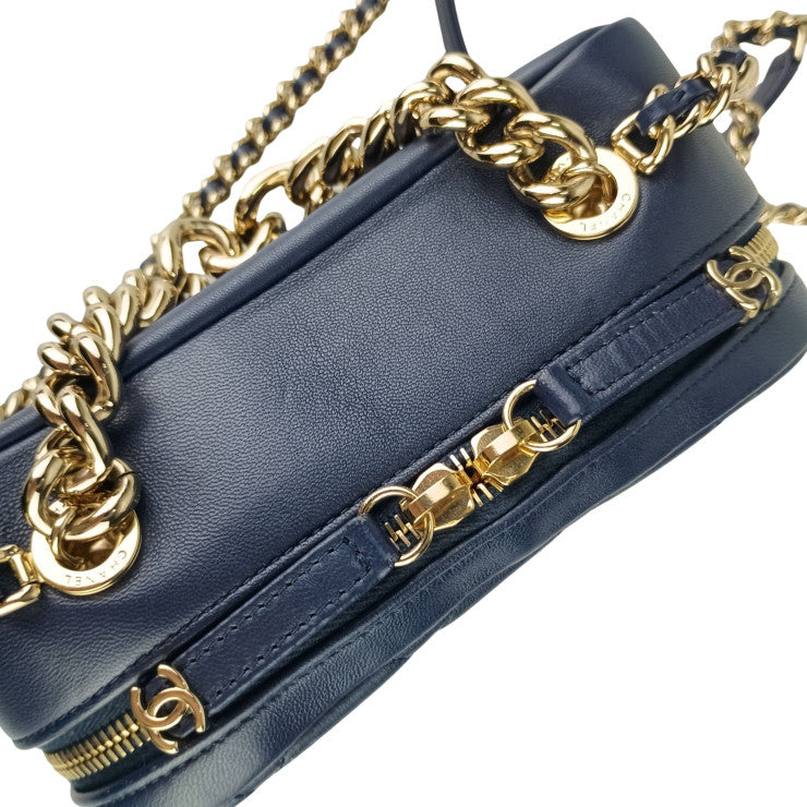 CHANEL シャネル ショルダーバッグ スモール ヴァニティー ケース AS1513 ネイビー ラムスキン レディース チェーン マトラッセ ココマーク スタッズ 美品