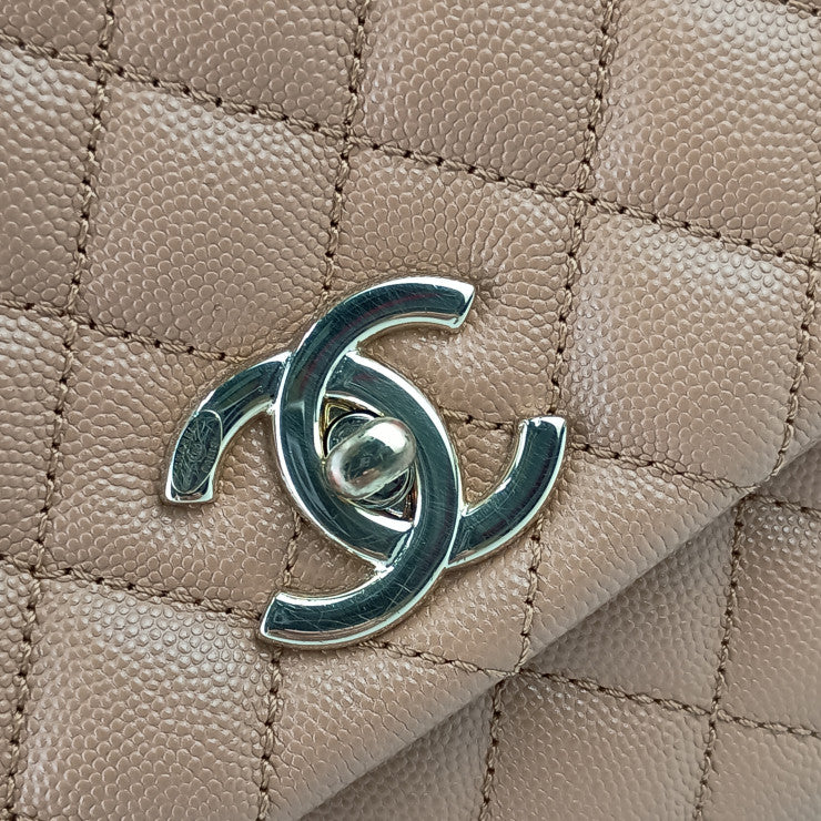 CHANEL シャネル ハンドバッグ トップハンドル フラップ バッグ A92991 ベージュ系 キャビアスキン レディース ココハンドル 29 マトラッセ 2WAY 美品