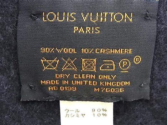 LOUIS VUITTON ルイヴィトン マフラー エシャルプ チェックウィズルイ M76036 ブルー系 ウール90％ カシミヤ10％ ユニセックス 美品