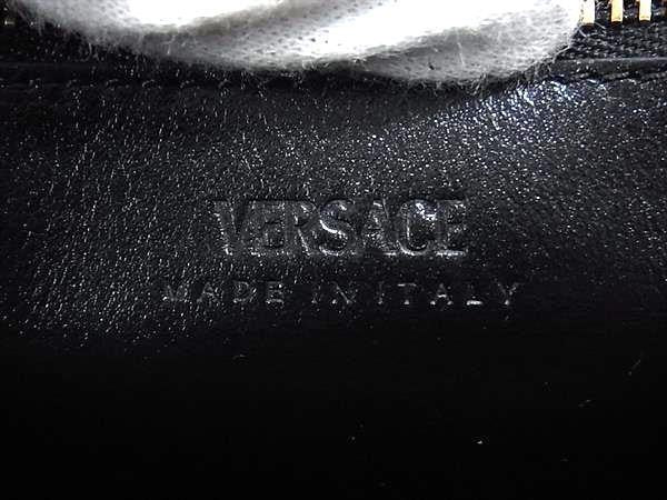 VERSACE ヴェルサーチ 財布 グレカ ピンク ブラック レザー レディース ラウンドファスナー 長財布 ゴールド金具 美品