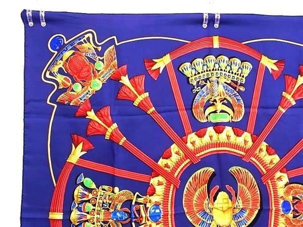 HERMES エルメス スカーフ カレ90 マルチカラー シルク100％ レディース Caty古代エジプト スカラベ柄 美品