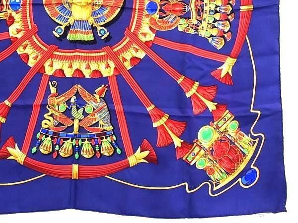 HERMES エルメス スカーフ カレ90 マルチカラー シルク100％ レディース Caty古代エジプト スカラベ柄 美品