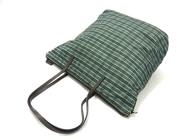 PRADA プラダ ショルダーバッグ トライアングルロゴ 1BG189 グリーン系×ブラウン系 テスートナイロン ユニセックス チェック柄 2WAY ハンドバッグ 三角ロゴ 美品