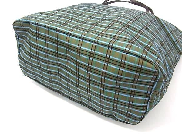 PRADA プラダ ショルダーバッグ トライアングルロゴ 1BG189 グリーン系×ブラウン系 テスートナイロン ユニセックス チェック柄 2WAY ハンドバッグ 三角ロゴ 美品