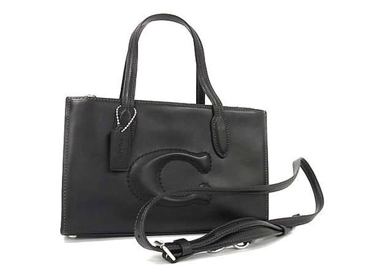 COACH コーチ ハンドバッグ ニーナ スモール CR097 ブラック系 レザー レディース 2WAY クロスボディ ショルダー 斜め掛け シルバー金具 美品